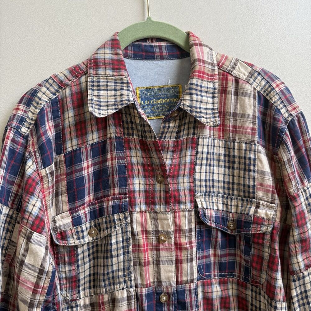 Vintage Liz Claiborne Plaid Womens  Cotton 90s Shirt Patchwork Button Down Sz S